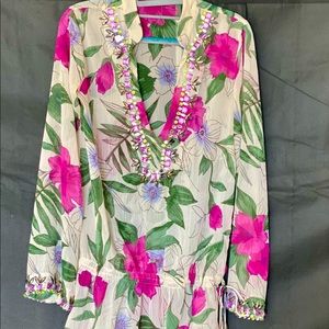 Koi Beige Floral embellished long sleeve Blouse